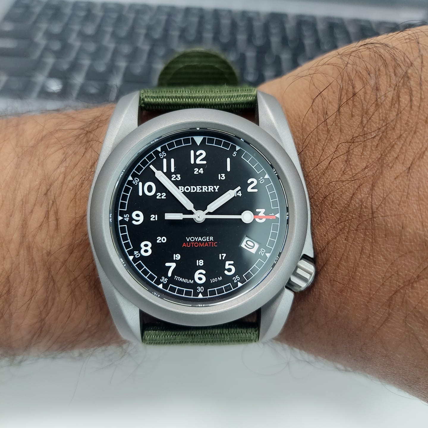 Customer photo review of VOYAGER - 100M Waterproof Titanium Automatic Field Watch | Black/ArmyGreen