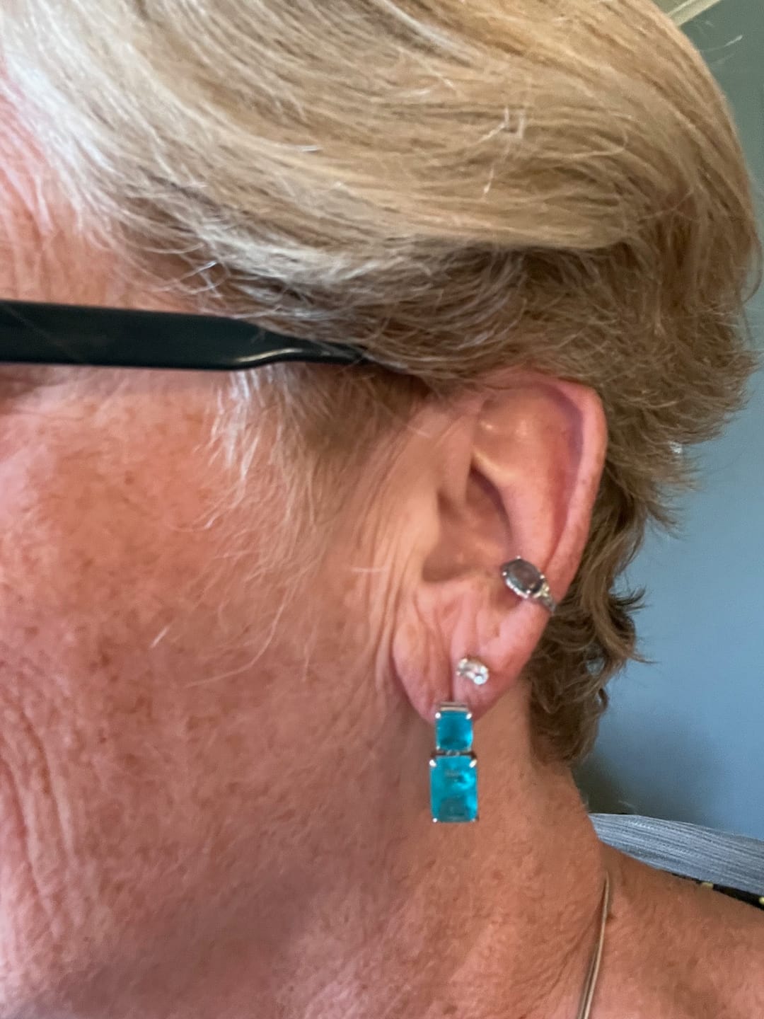 Customer photo review of Louily Rare Synthetic Paraiba Tourmaline Women's Earrings In Sterling Silver