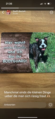 Customer photo review of Hunde-Türschild personalisiert mit Foto & Text (UV- und wetterfest)