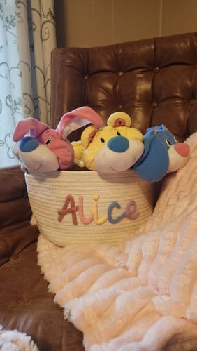 Customer photo review of Baby Knits™  Multicolor Personalized Knitted Basket
