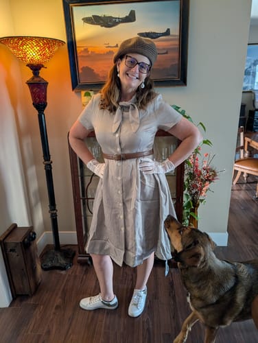 Customer photo review of Brown 1940s Small Windowpane Plaid Dress