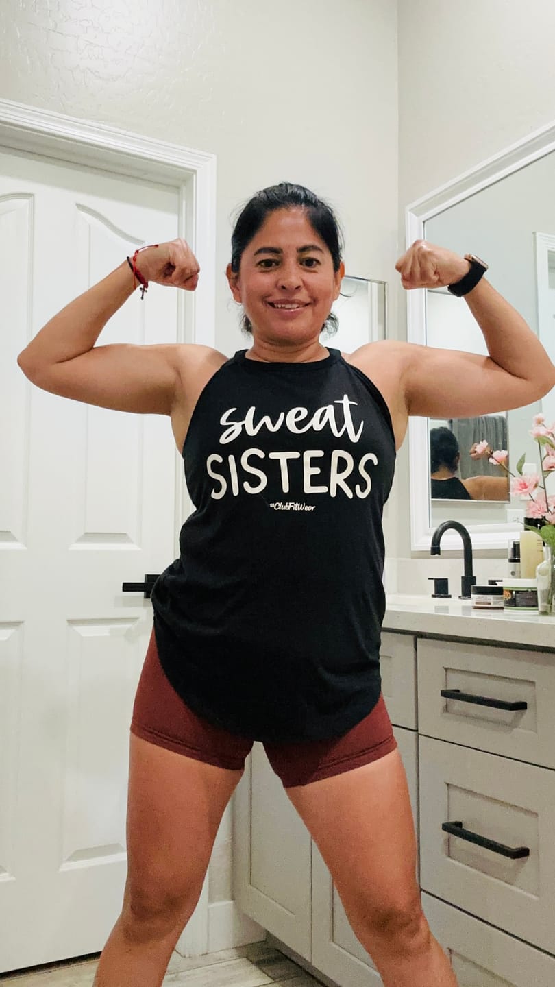Customer photo review of Sweat Sisters - High Neck Rocker Tank
