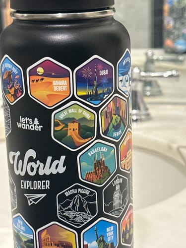 Customer photo review of Lets Wander™ World Explorer Water Bottle + Sticker Set