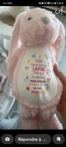 Customer photo review of Peluche lapin personnalisée – Message d’amour de Maman/Mamie