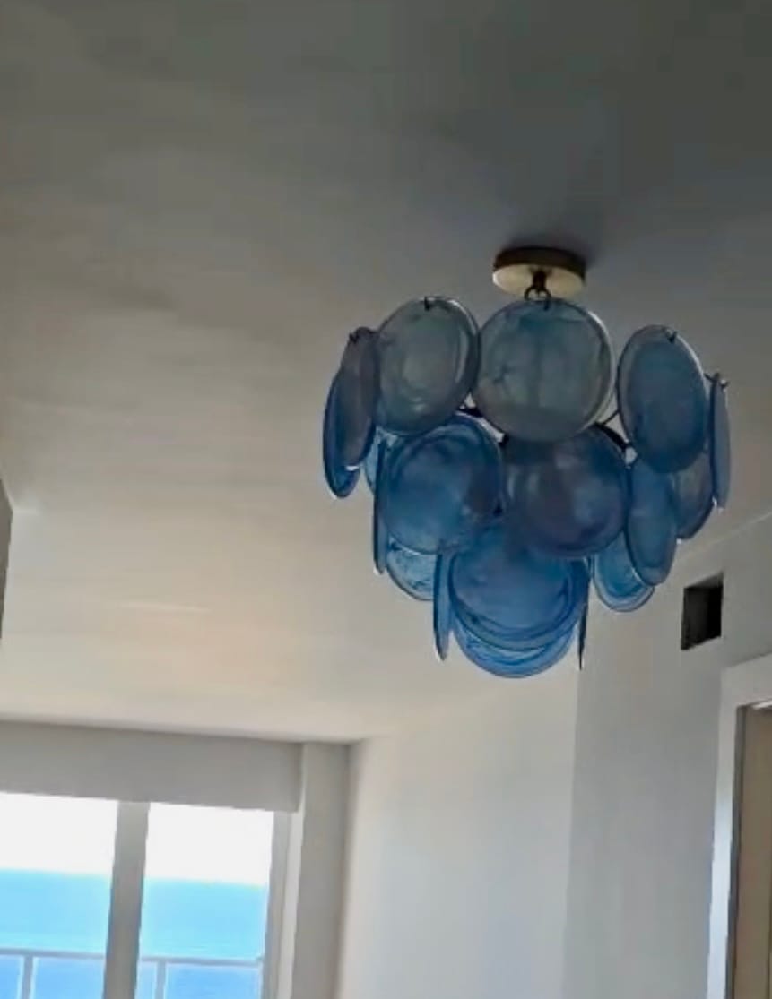 Customer photo review of Glam Blue Iridescent Swirl Glass Round Tiered Chandelier