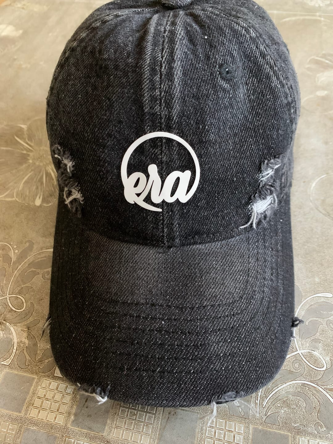 Customer photo review of Era Distressed Black Denim Cap
