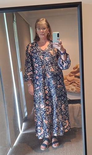 Customer photo review of Calista Midi Dress in Navy Abstract Floral Print