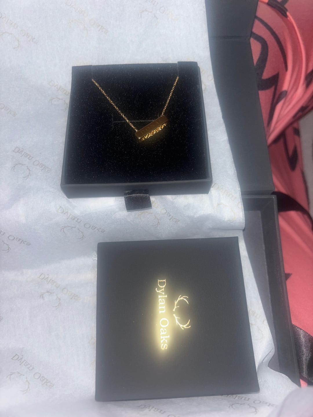 Customer photo review of 2cm Letter Bar Necklace Gold Horizontal