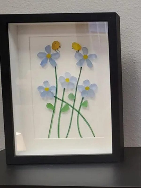 Customer photo review of Forget Me Not Flower And Birds Sea Glass Framed Art