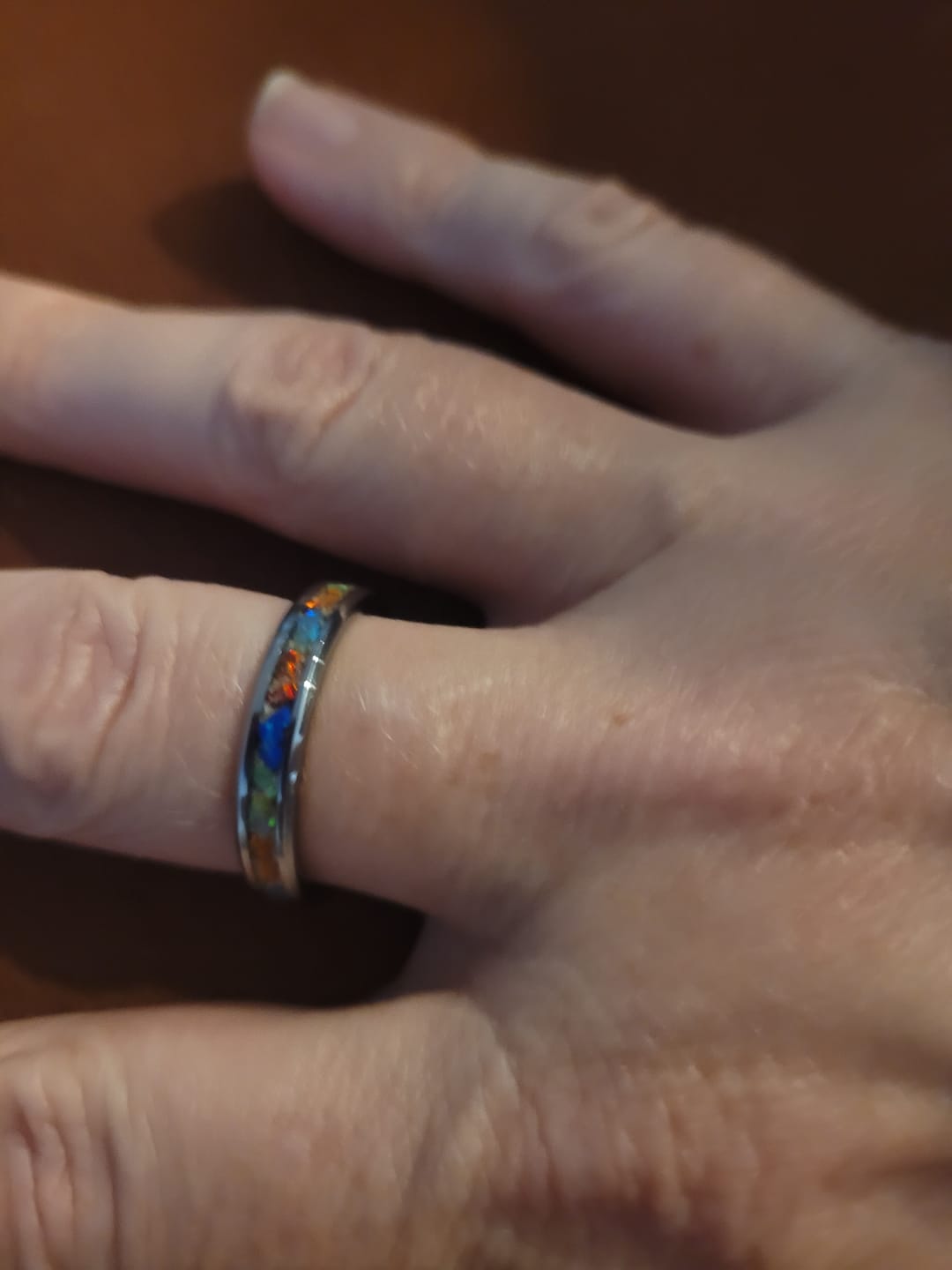 Customer photo review of Tungsten Opal Ring with Cremation Ashes