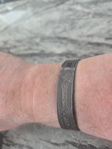 Customer photo review of Brotherhood in Black Bangle – Masonic Copper Bracelet