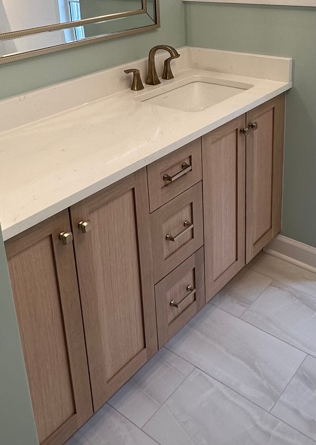 Customer photo review of Bridgeport 60" White Oak Bathroom Vanity, Double Sink