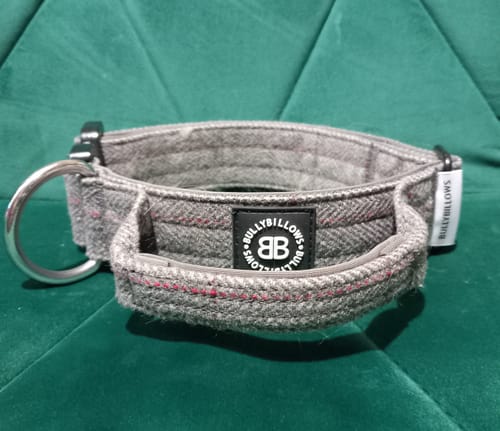 Customer photo review of 4cm Tweed Combat® Collar | With Handle & Rated Clip - Stone Grey
