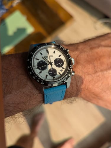 VGreen baby-blue leather strap on a Seiko Prospex SSC813 Solar Chronograph