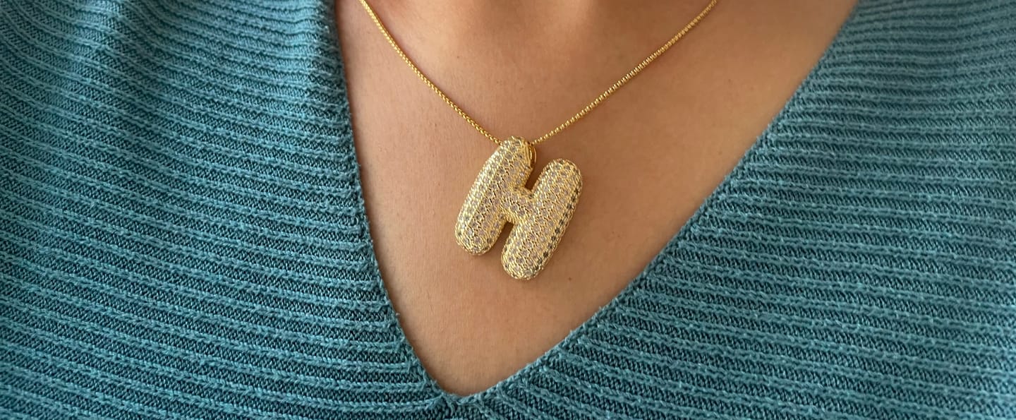 Customer photo review of BUBBLE GLAM INITIALS I plated I Letter Necklace