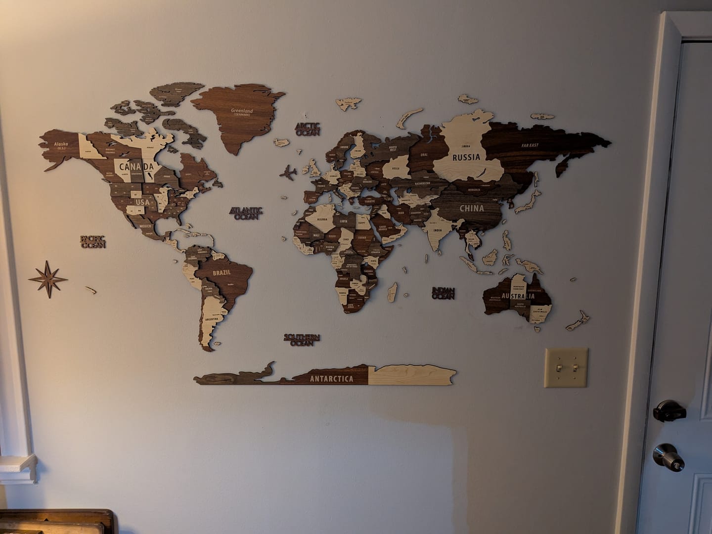 Customer photo review of Wooden World Map Wall Art - 3d Wood Push Pin Maps, Multicolor
