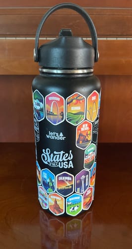 Customer photo review of Lets Wander™ 50 States Of The USA Water Bottle + Stickers