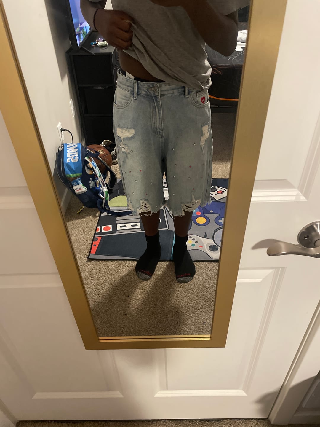 Customer photo review of Aelfric Eden Rhinestone Application Jorts