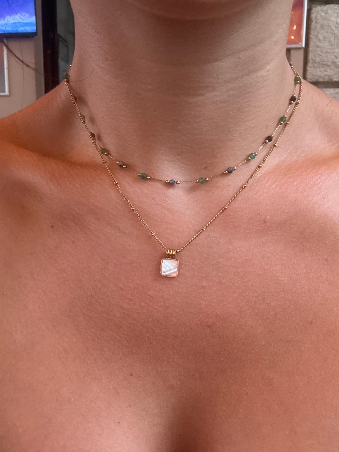 Customer photo review of Lulu Forest Beaded Stone Necklace