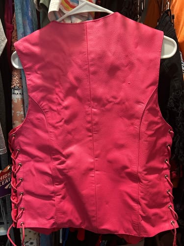 Customer photo review of HL14501 HotPink Women's HotPink color side laced Leather Vest with Gun pockets for clubs