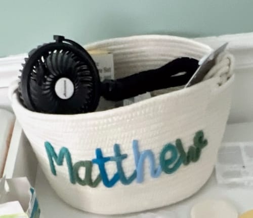 Customer photo review of Baby Knits™  Multicolor Personalized Knitted Basket