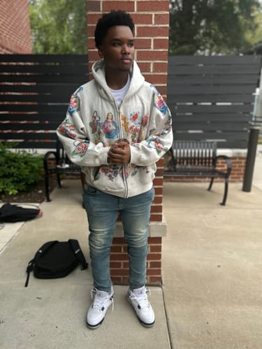 Customer photo review of Righteous Risen King Zip Up Hoodie Grey