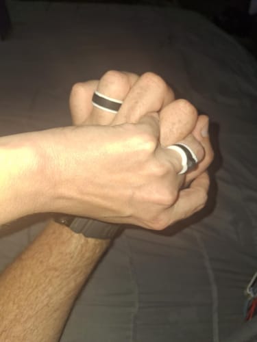 Customer photo review of Set of Two Rings: Women's Couture & Men's RinfitAir Collection - Black and White
