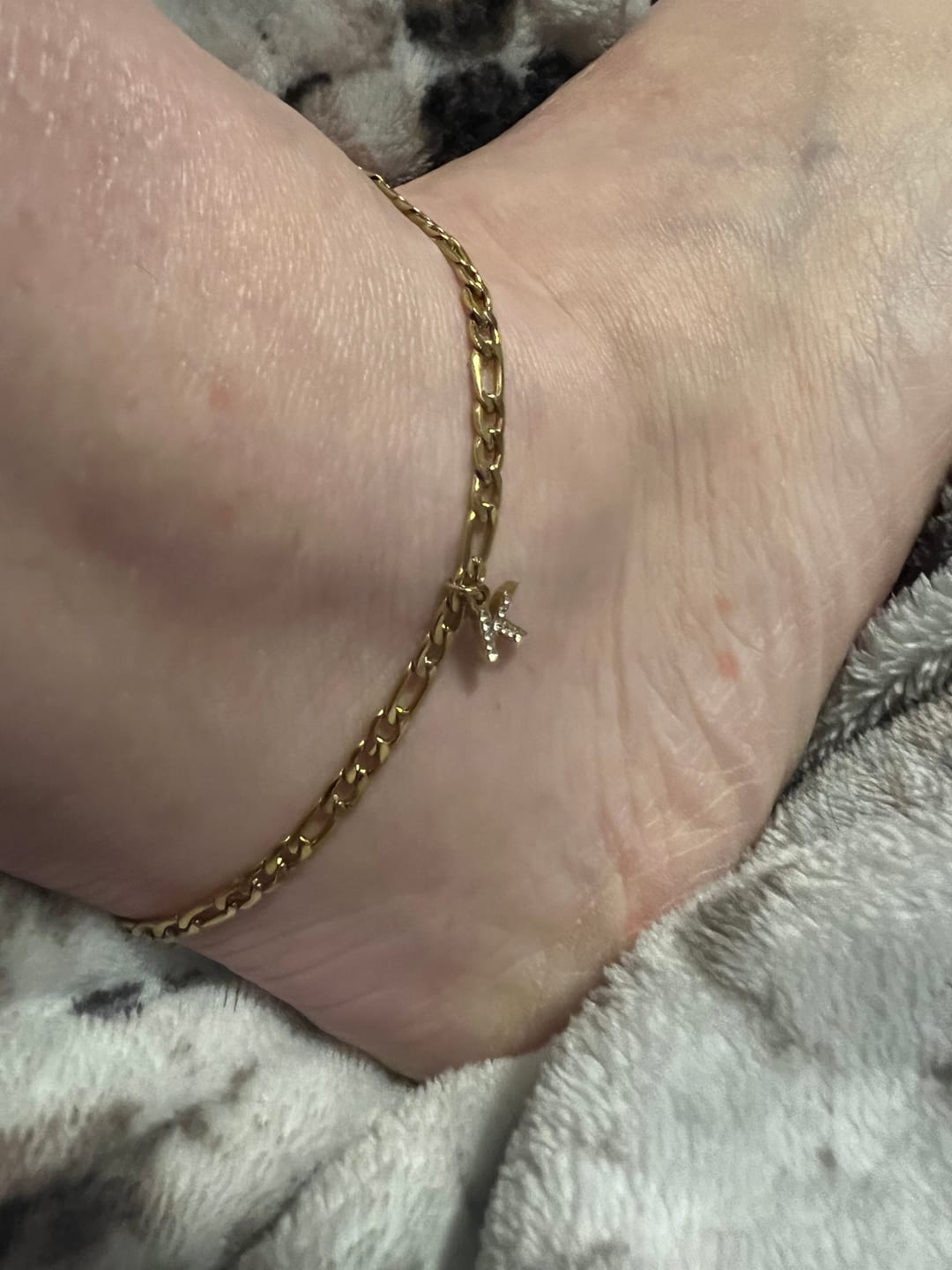 Customer photo review of Iced Letter Anklet w/ Figaro Chain