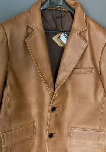 Customer photo review of Mens Two Button Camel Brown Leather Blazer