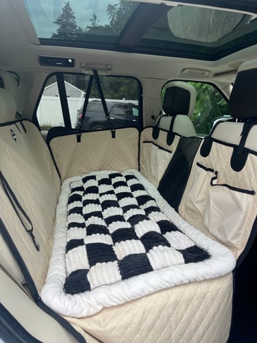 Customer photo review of NEW Waterproof Hard Bottom Car & Truck Seat Foldable Hammock Cover With Storage Pockets, Side Flaps, Headrest Straps, Seat Anchors, & Mesh Window (+FREE SAFETY BELT!)