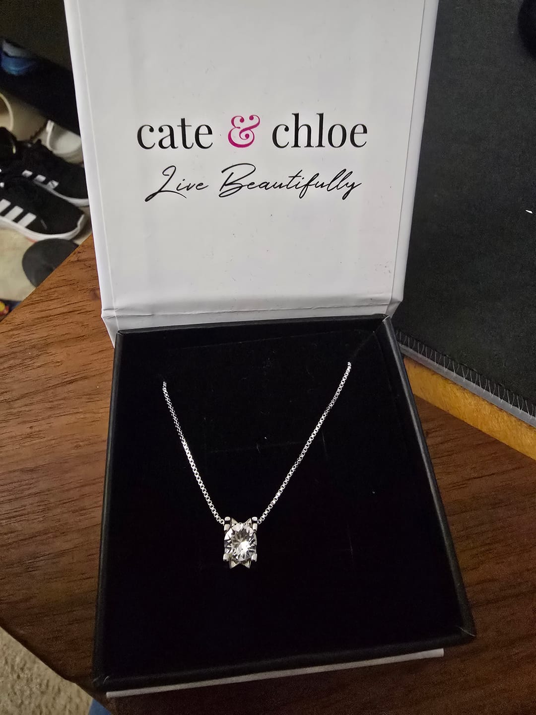 Customer photo review of Clara 18k White Gold Plated Pendant Necklace with Solitaire Round Cut Swarovski Crystal