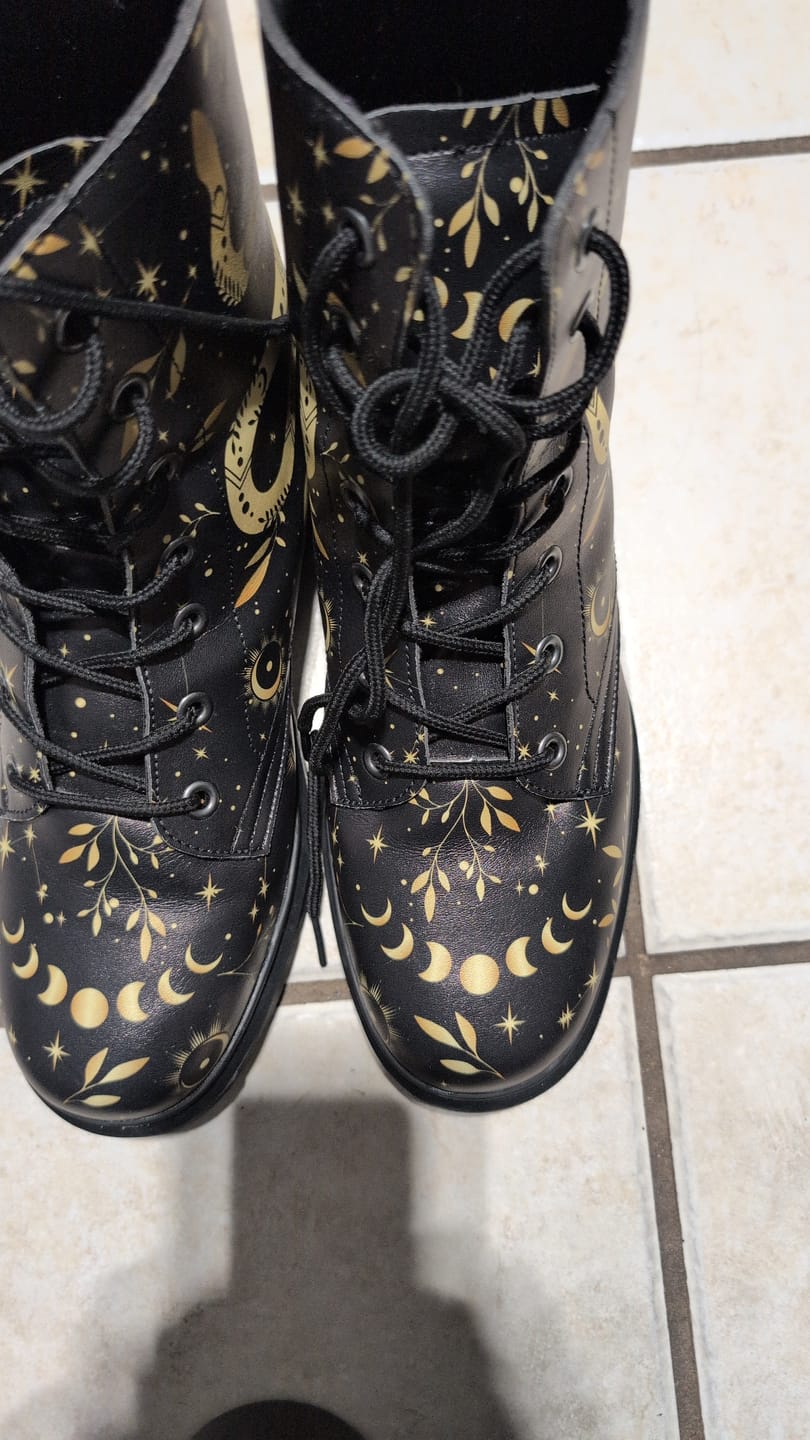 Customer photo review of Boho Golden Snake Combat Boots
