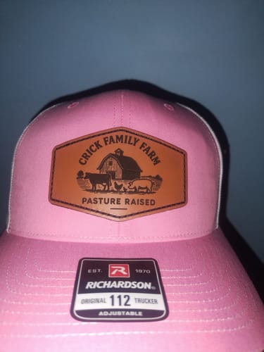 Customer photo review of Richardson 112 Genuine Leather Patch Hats Laser Engraved