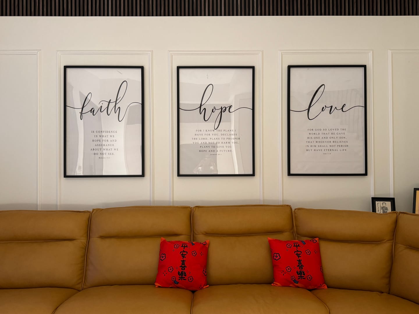 Customer photo review of Handmade (Faith Hope Love) Bible Verse Canvas by Godisabove