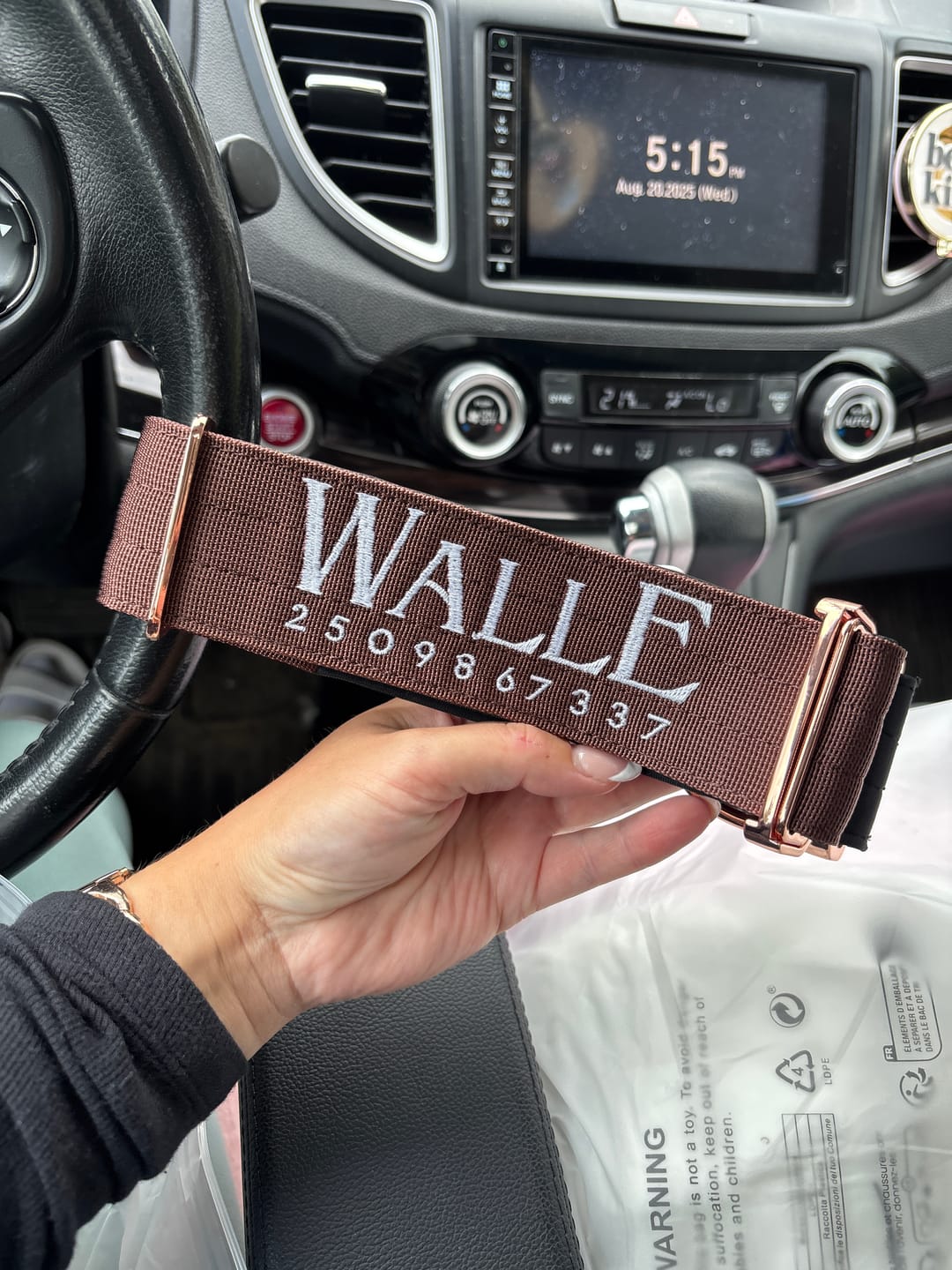 Customer photo review of 2" Tacti Luxe Dog Collar - Rose Gold - Chocolate