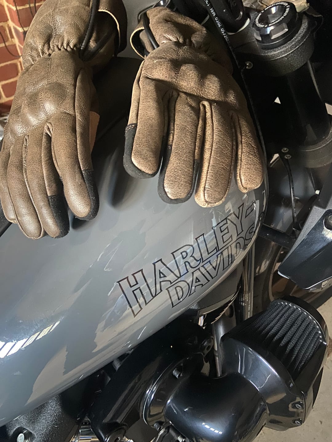 Customer photo review of GEN 2 'The Original' Double Length Gauntlet | Extra Long Warm Motorbike Gloves | Retro Brown Distressed Leather