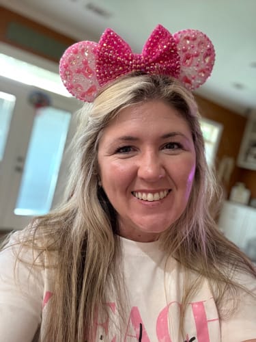 Customer photo review of Shiny Pink Glass Mickey Ears