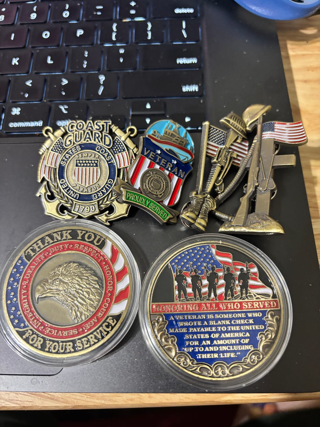 Customer photo review of Honoring All Who Served Thank You Coin