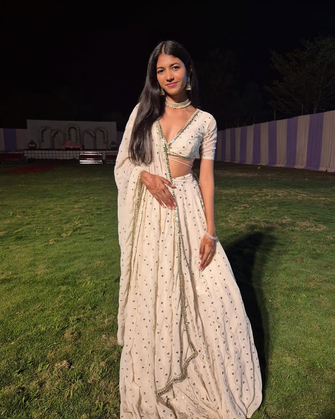 Customer photo review of Astoria Ivory Mirror Work Lehenga Set