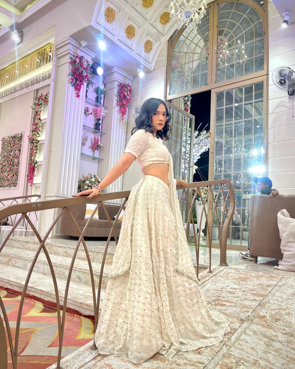 Customer photo review of Astoria Ivory Mirror Work Lehenga Set