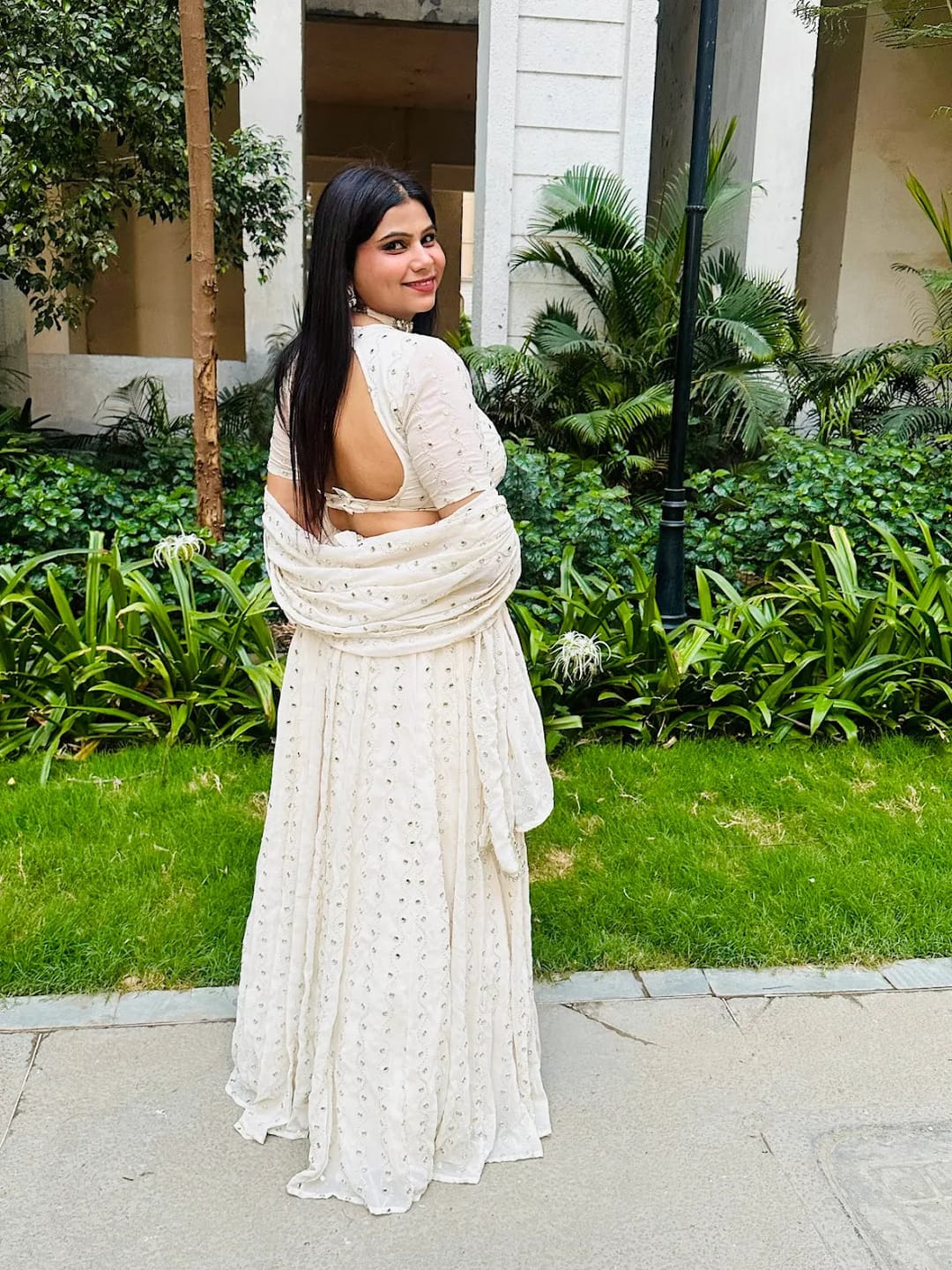 Customer photo review of Astoria Ivory Mirror Work Lehenga Set