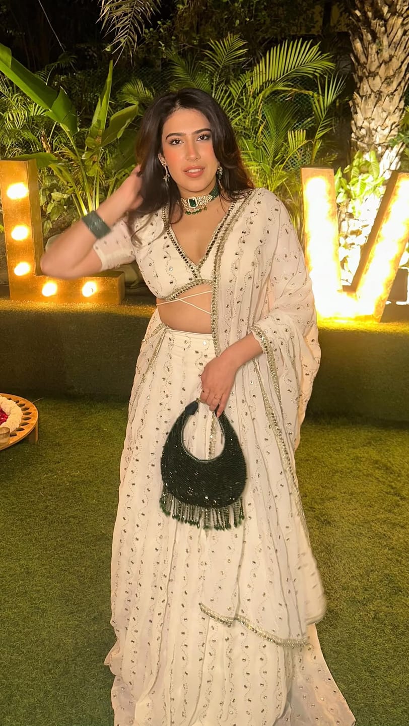 Customer photo review of Astoria Ivory Mirror Work Lehenga Set