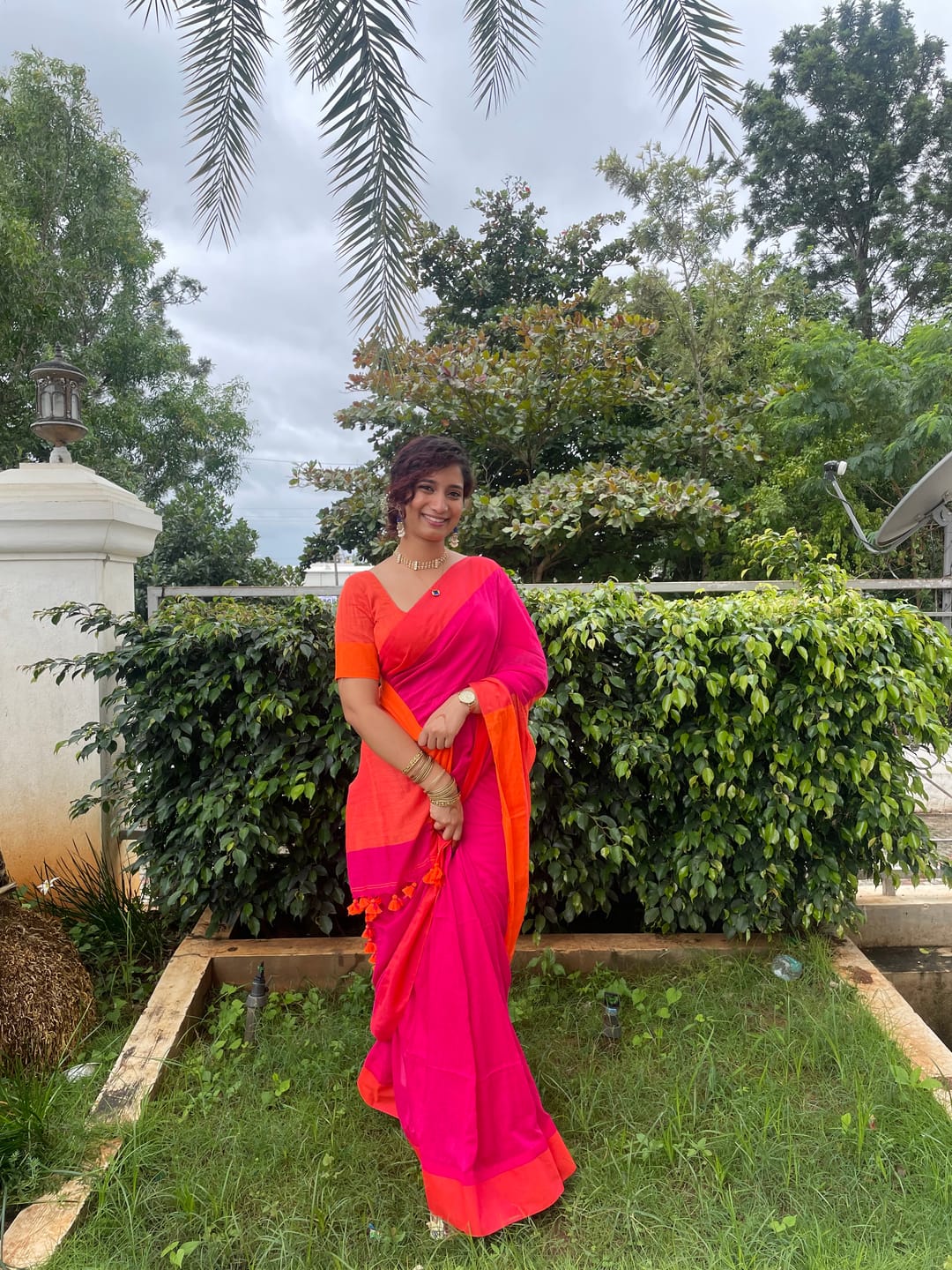 Customer photo review of Pink Orange Soft Cotton  Saree