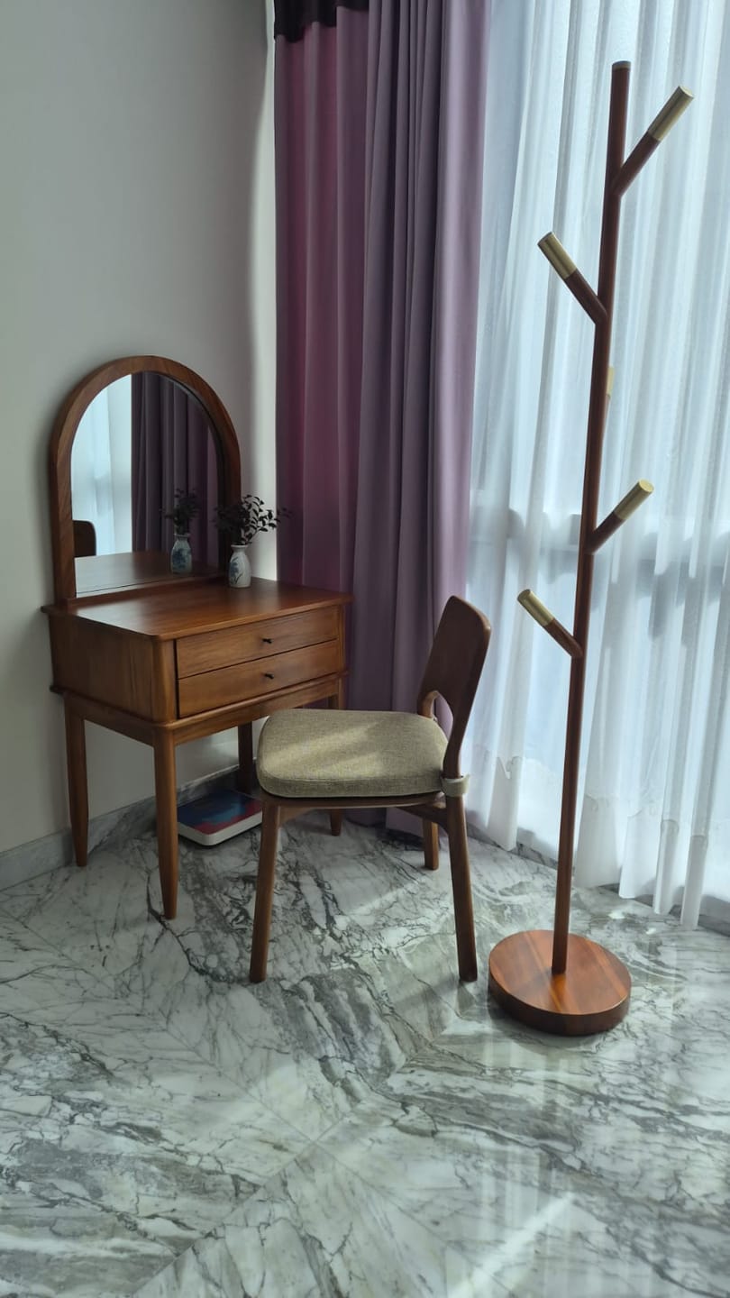 Customer photo review of Minimalist Teak Coat Rack – Branch Design