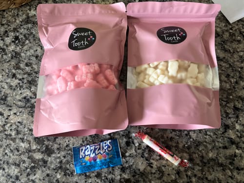 Customer photo review of White Strawberry Banana Gummy Bears - 1LB