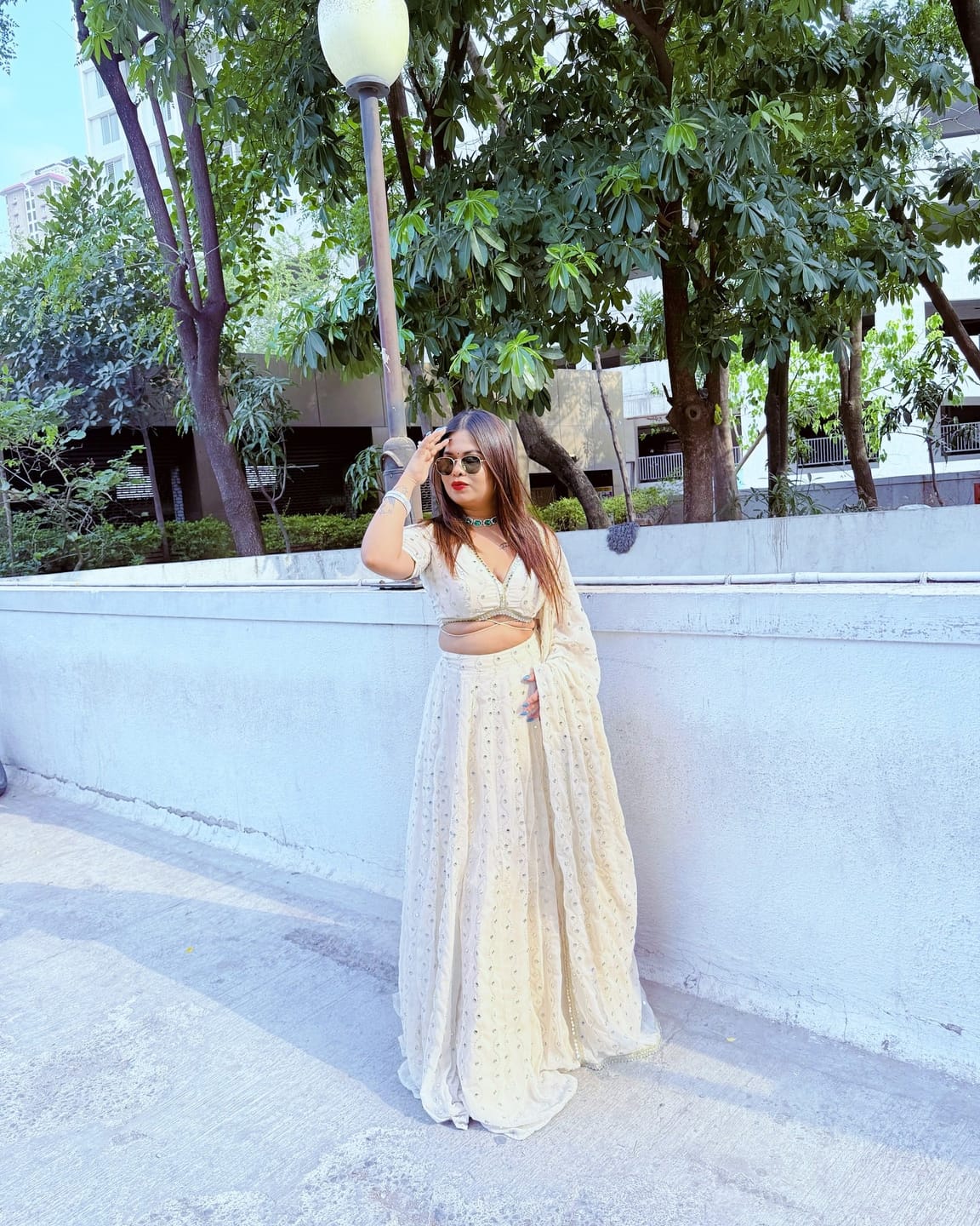 Customer photo review of Astoria Ivory Mirror Work Lehenga Set