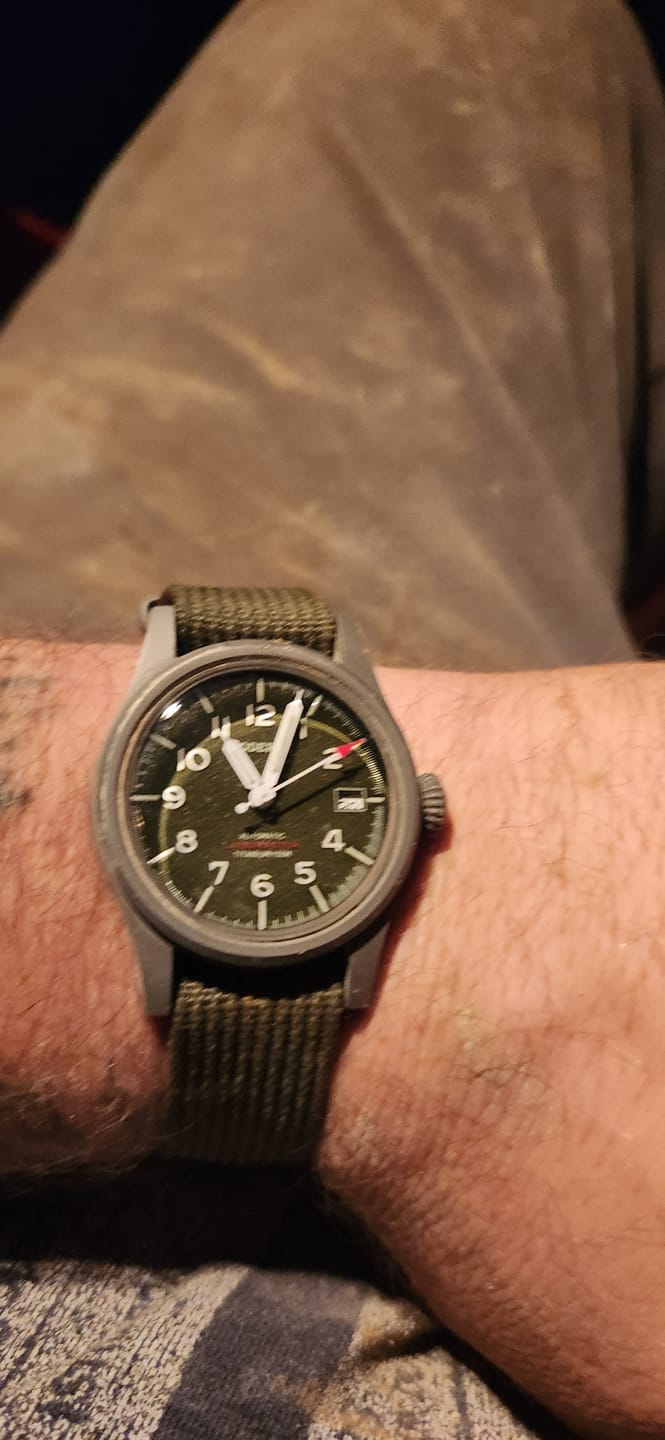 Customer photo review of LANDMASTER - 100M Waterproof Titanium Automatic Field Watch | Green