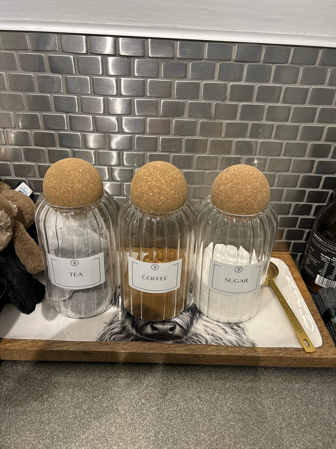 Customer photo review of Reeded Glass Tea Coffee Sugar Canisters with Cork Ball Lid