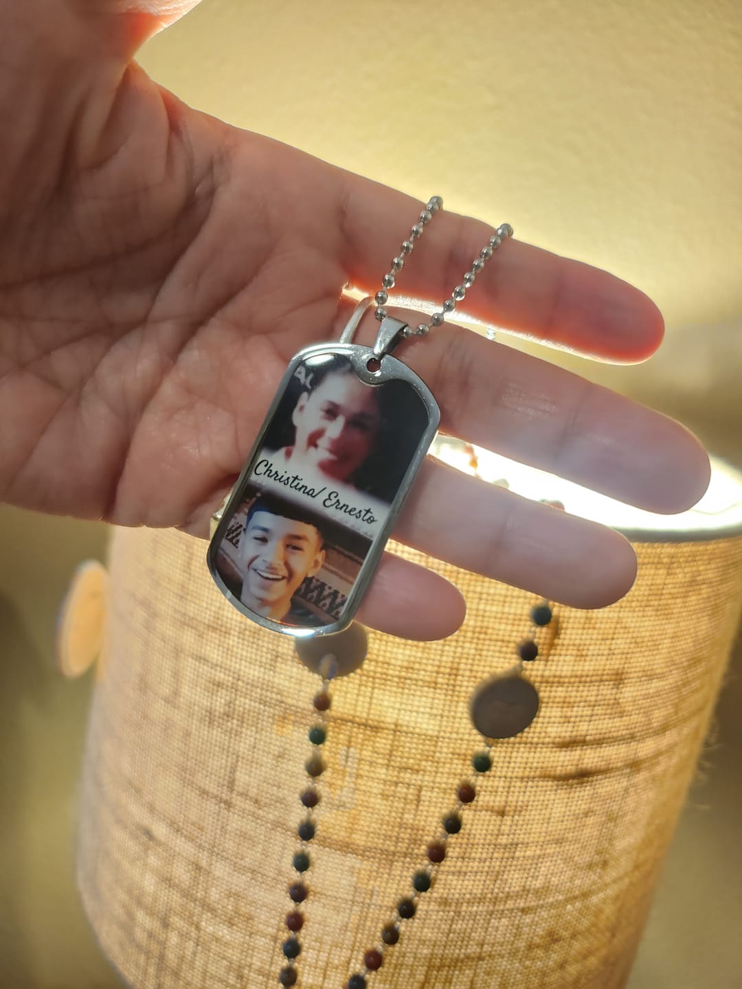 Customer photo review of Custom Name and 2 Photos  Memorial Dogtag Necklace Gift