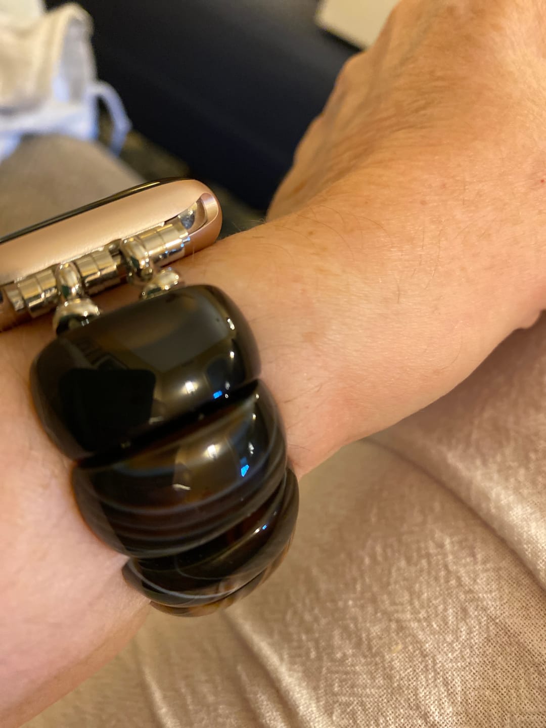 Customer photo review of Bohemian Onyx Elegance Stretch Apple Watch Strap